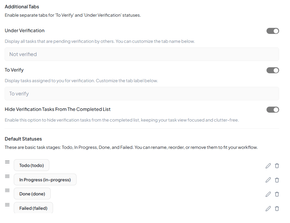 Additional Tabs Settings Interface